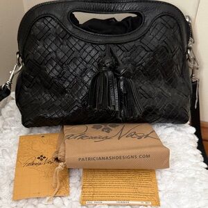 Patricia Nash Sora Black Leather Braided Clutch